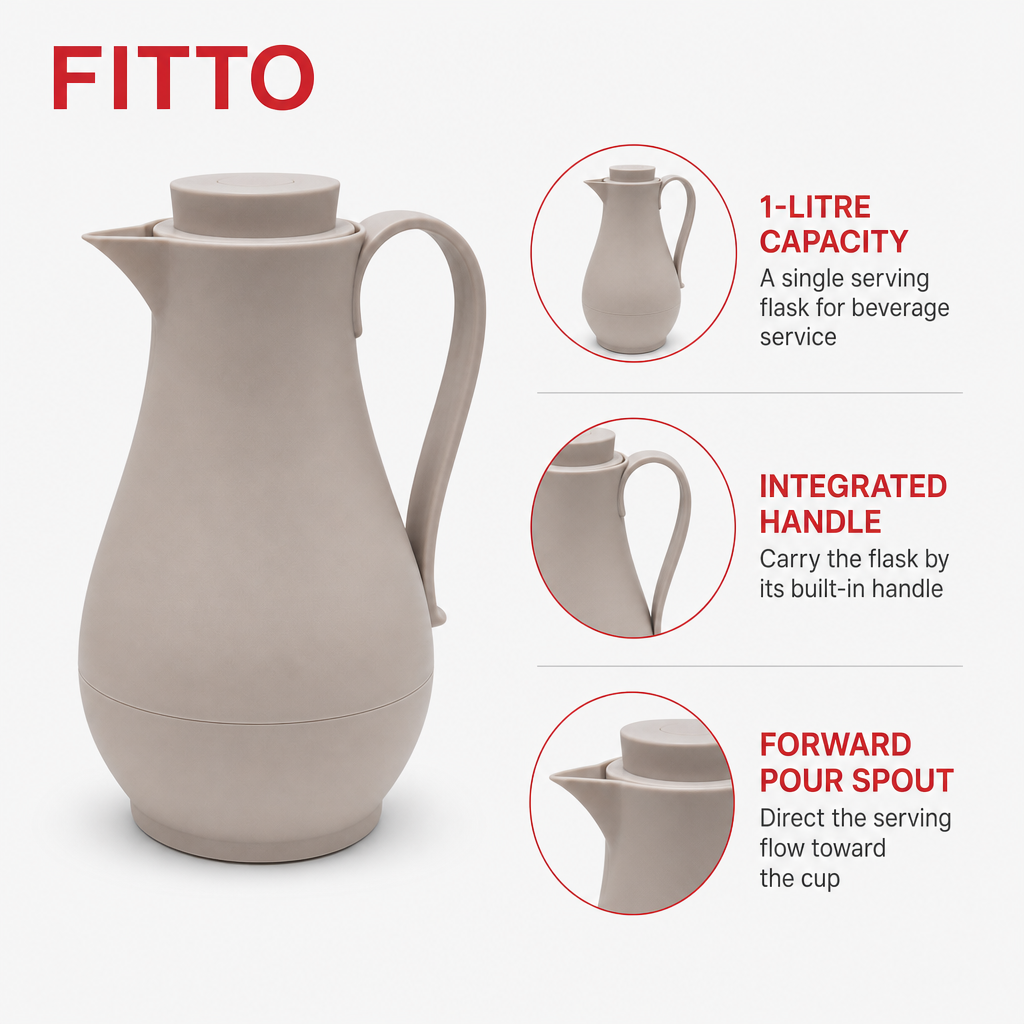 72 Pieces Vacuum Flask 1-Litre, Curved Beige or White Beverage Server with Handle and Pour Spout, 1 Piece