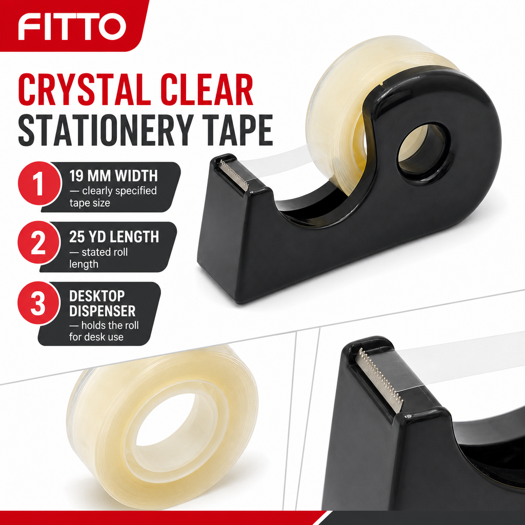 48 Pieces Crystal Clear Stationery Tapes with Desktop Dispenser, 19 mm x 25 yd, Single Roll