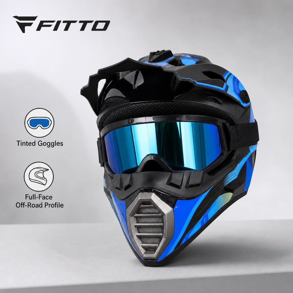48 Pieces Full-Face Off-Road Motorcycle Helmets with Tinted Goggles, Blue and Black