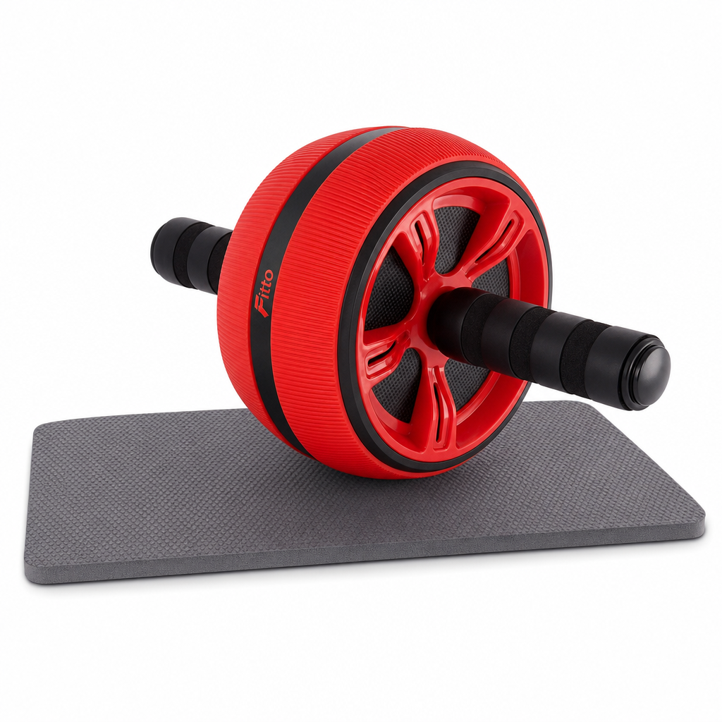 96 Pieces Abdominal Exercise Wheel with Knee Mat, Red and Black Core Training Roller for Home Workouts