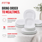 48 Pieces Ceramic Dinnerware Serving Set, White, 18 Pieces