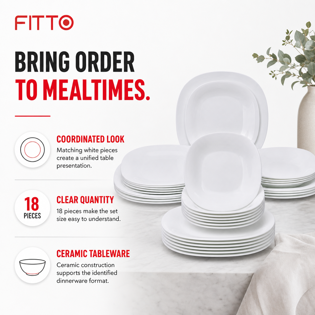 48 Pieces Ceramic Dinnerware Serving Set, White, 18 Pieces