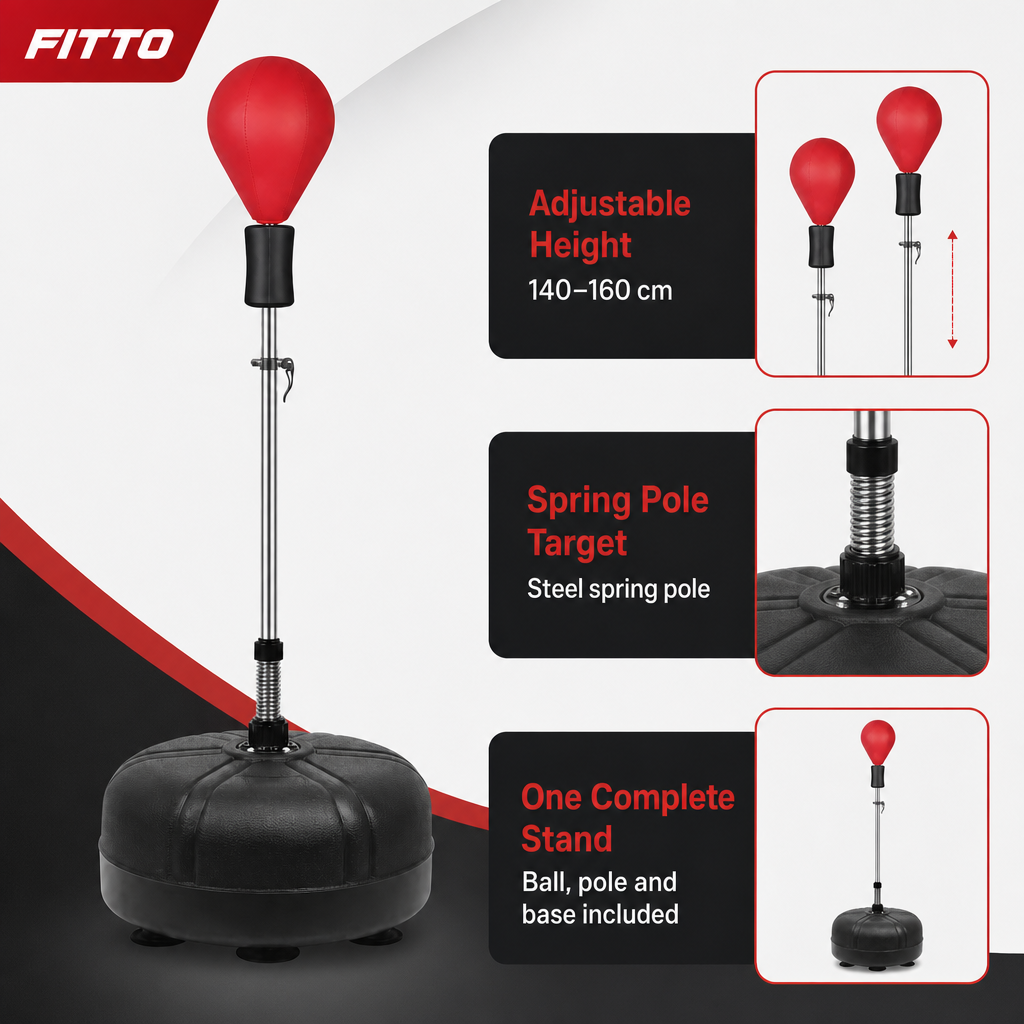 48 Pieces Adjustable Freestanding Punching Ball Stands with Steel Spring Pole, 140–160 cm, Red and Black