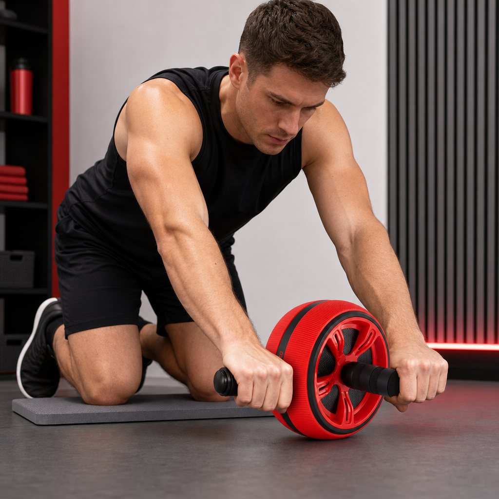 96 Pieces Abdominal Exercise Wheel with Knee Mat, Red and Black Core Training Roller for Home Workouts