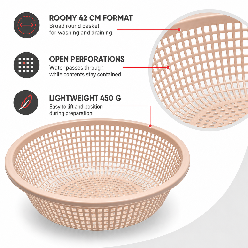 96 Pieces Large Plastic Colander Basket Light Peach 42 cm for Washing and Draining, 1 Piece