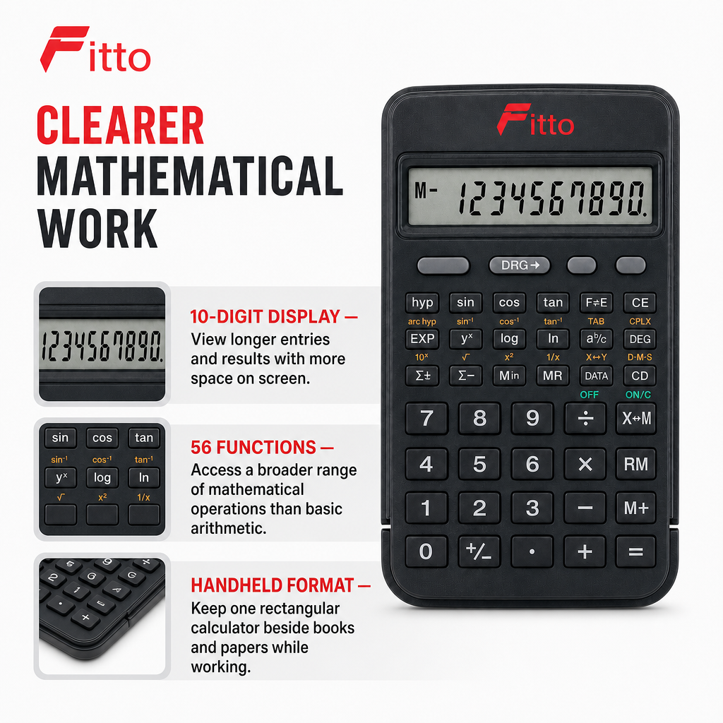 96 Pieces Scientific Calculators, 56 Functions, 10-Digit Display, Black And Grey, 1 Piece
