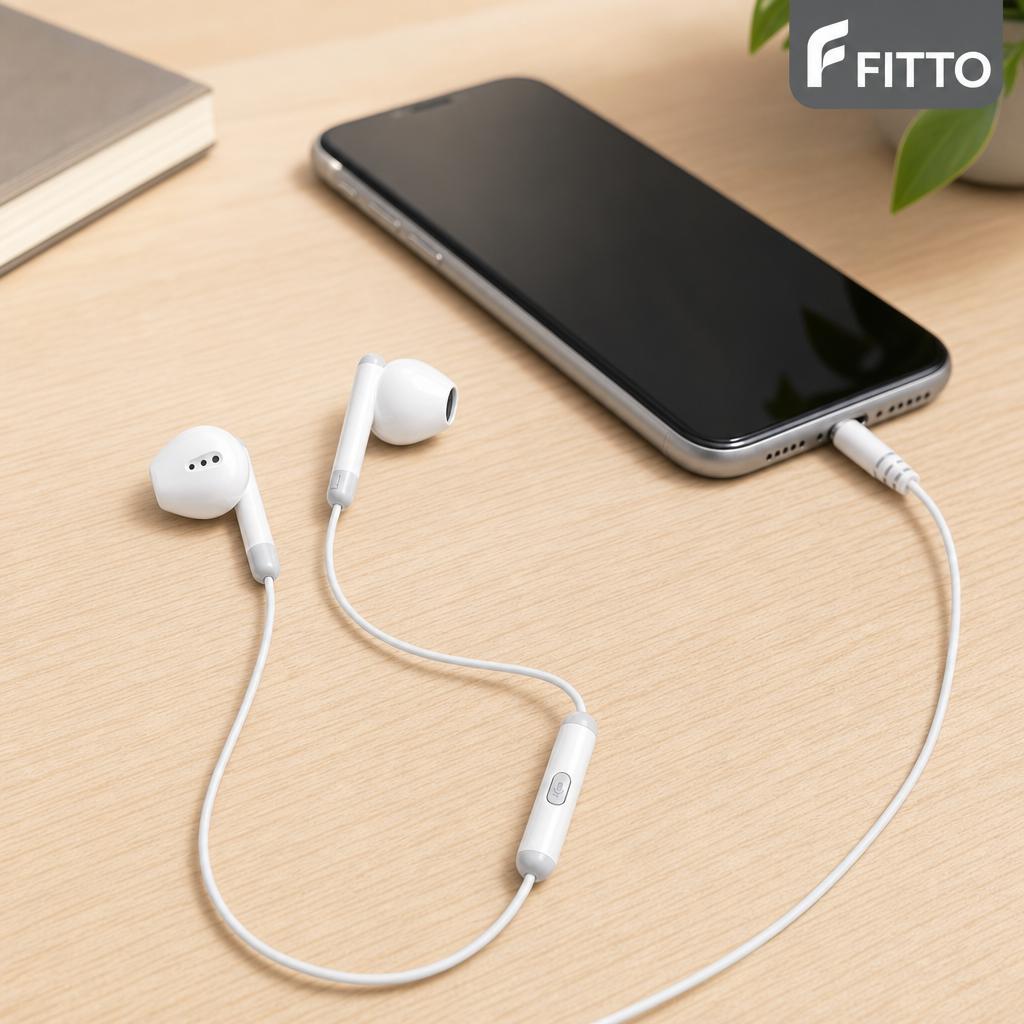 144 Pieces Wired Stereo Earphones with Inline Microphone, 3.5mm AUX Connection, White