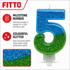 240 Pieces Blue and Green Number 5 Birthday Cake Candle, Glitter Celebration Decoration, 2 in, Single Piece