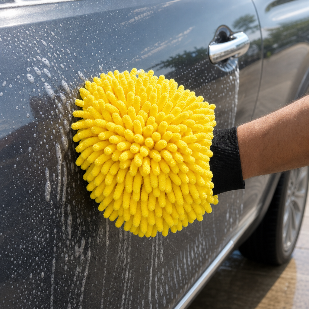 96 Pieces Car Wash Mitt, 2-in-1 Microfiber Cleaning Glove, Yellow, 25 x 18 x 7 cm
