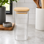 144 Pieces Glass Storage Jar with Wooden Lid, Clear Body and Natural Wood Finish, 15 x 6 x 6 cm, 1 Piece