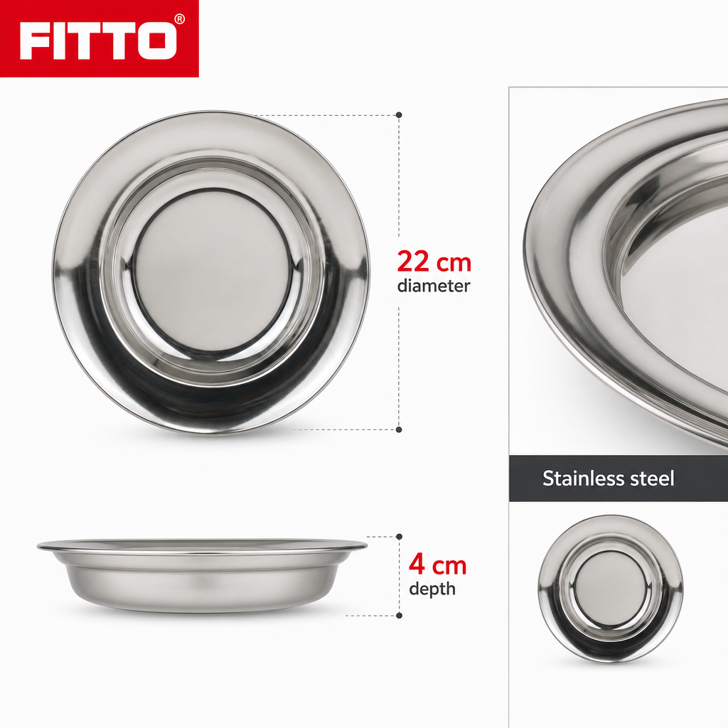 96 Pieces Stainless Steel Soup Plate, 22 cm, Silver Round Tablewares