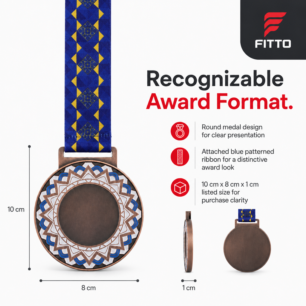 120 Pieces Decorative Sports Medal with Blue Ribbon, Bronze, 10 cm