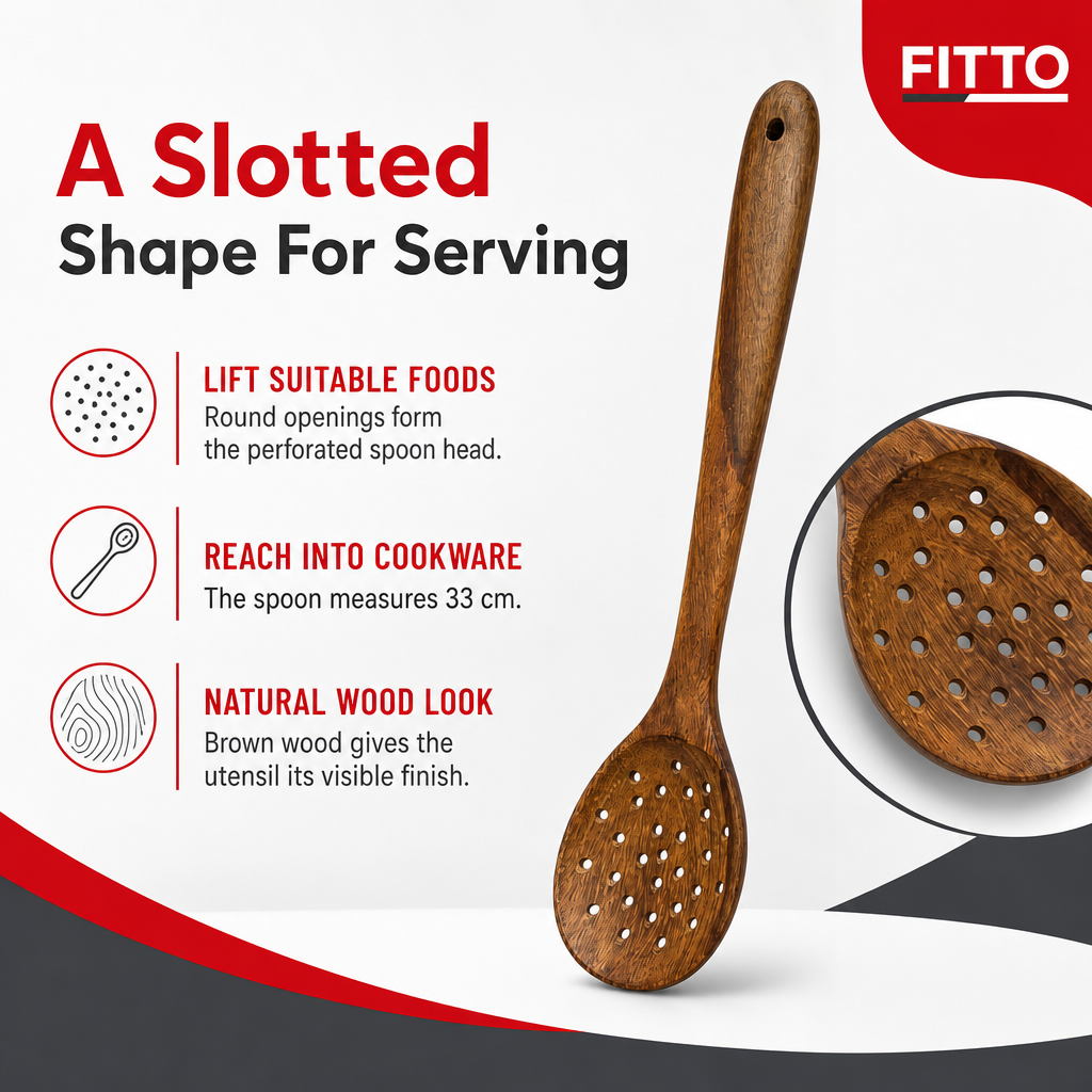 120 Pieces Wooden Slotted Cooking Spoon with Round Perforations, 33 cm, Brown, 1 Piece