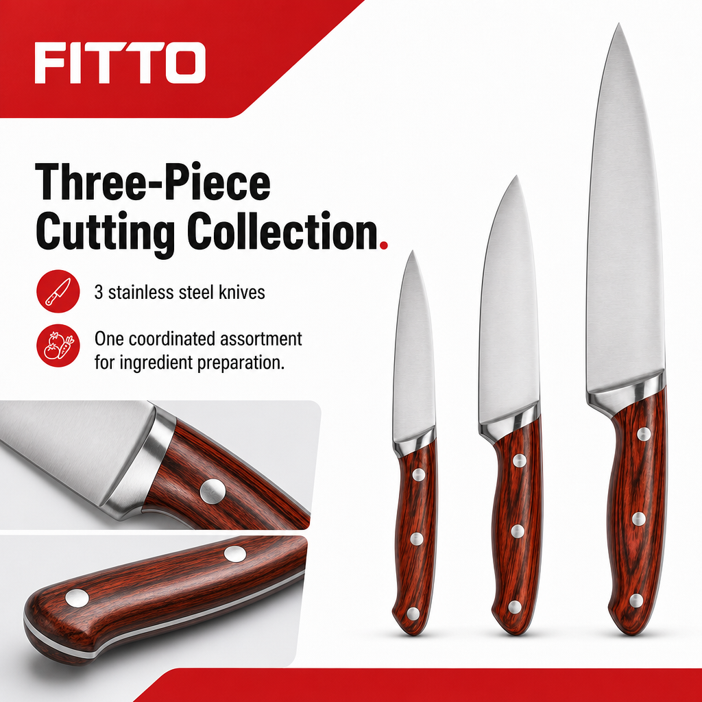 144 Pieces Stainless Steel Kitchen Knives Set, 3-Piece Food Preparation Cutting Set