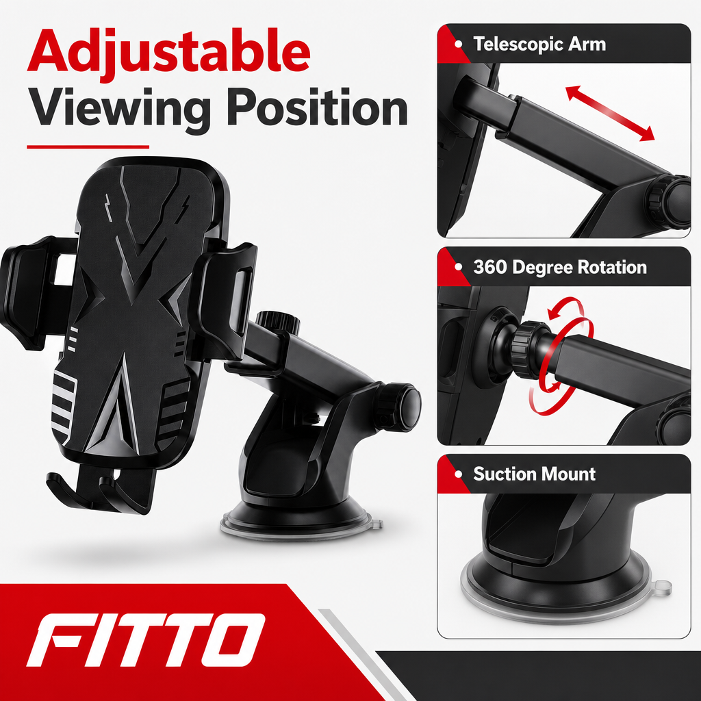 96 Pieces Telescopic Car Phone Holder with Suction Mount, Adjustable Arm and 360 Degree Rotation