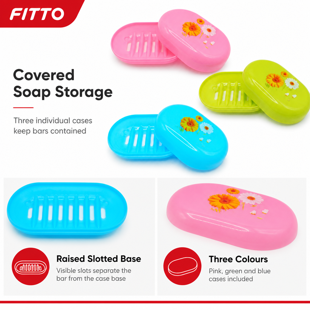 240 Pieces Soap Cases, Plastic Flower Design, 3 Pieces, Pink Green and Blue