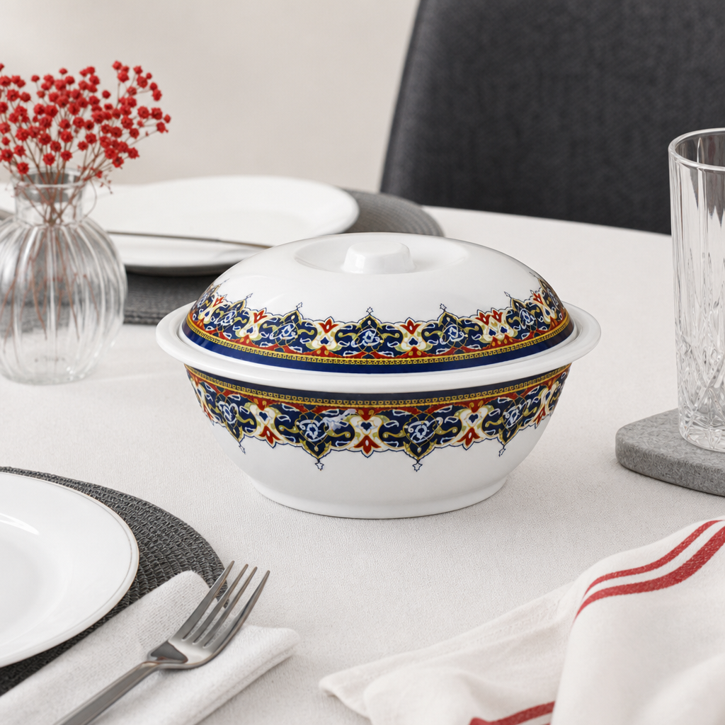 96 Pieces Melamine Serving Bowl with Lid, Decorative Pattern, 10 Inch