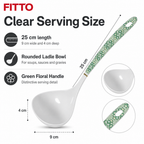 144 Pieces Cooking Ladle with Green Floral Handle, White, 25 cm