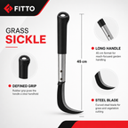 96 Pieces Steel Grass Sickle with Long Handle and Rubber Grip, 45 cm, Black, 1 Piece