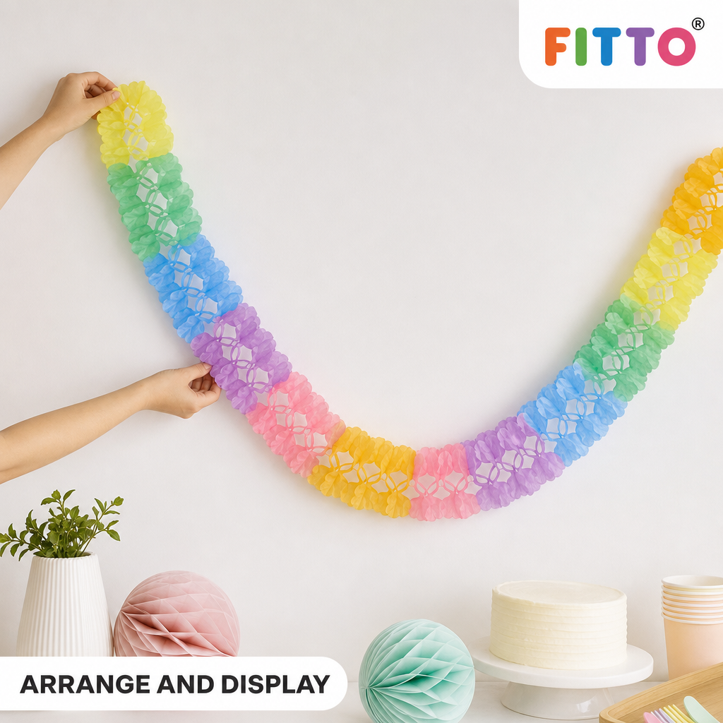 240 Pieces Pastel Rainbow Paper Garland, 3.6 m, 1 Piece, Party Decorations