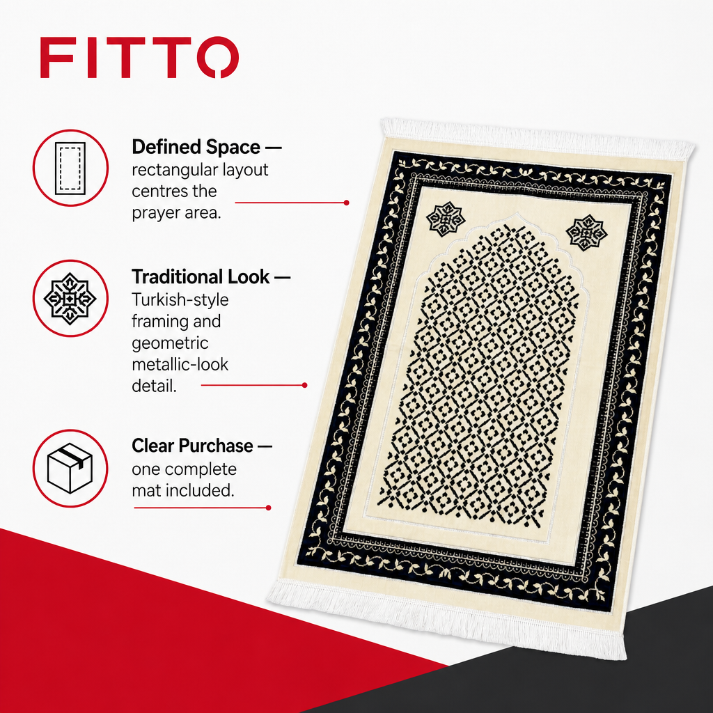72 Pieces Decorative Prayer Mats, Turkish Style, Cream and Black Geometric Metallic Pattern