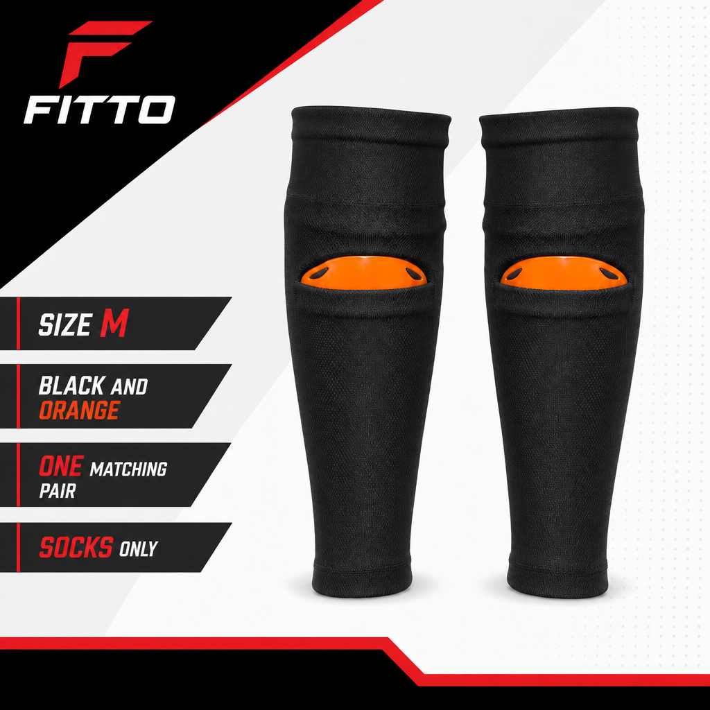 96 Pieces Shin Guard Socks, Size M, Black and Orange, Pair for Football Training and Sports Sessions