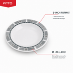 144 Pieces Soup Plate, 6 Inch, Grey With Geometric Border, Round Tablewares For Serving