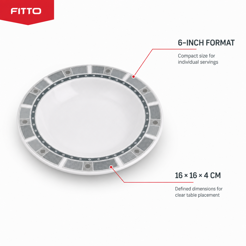 144 Pieces Soup Plate, 6 Inch, Grey With Geometric Border, Round Tablewares For Serving