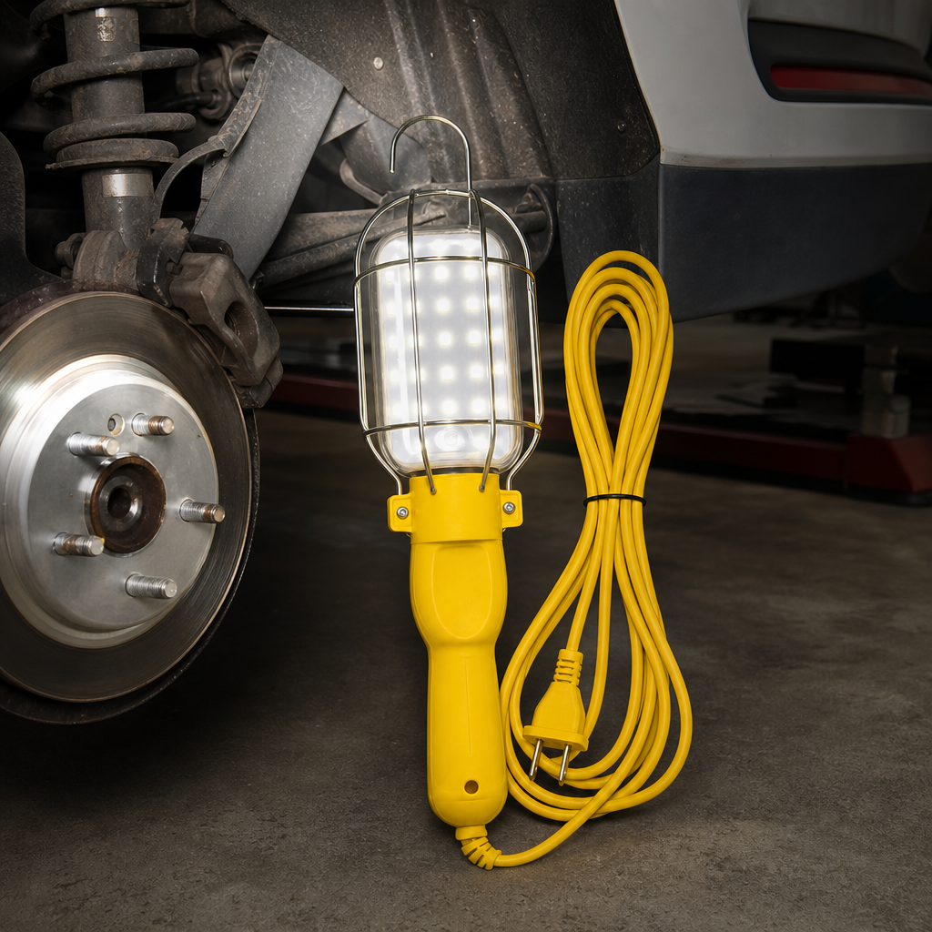 96 Pieces LED Work Light with Protective Metal Cage, Corded Handheld Trouble Light, 5 Metre Cable, Yellow, 1 Piece