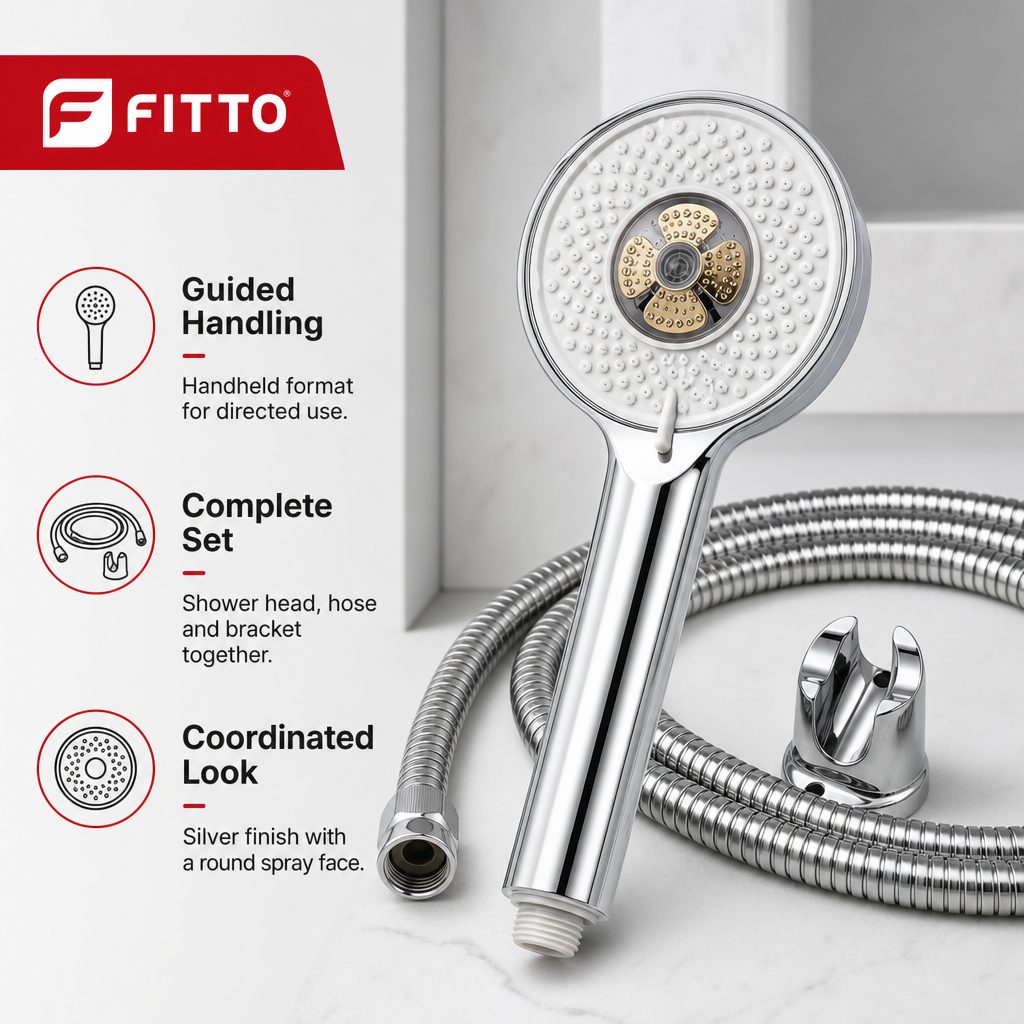 96 Pieces Silver Handheld Shower Head Set with Hose and Bracket, Round Shower Spray Fixture, 1 Set