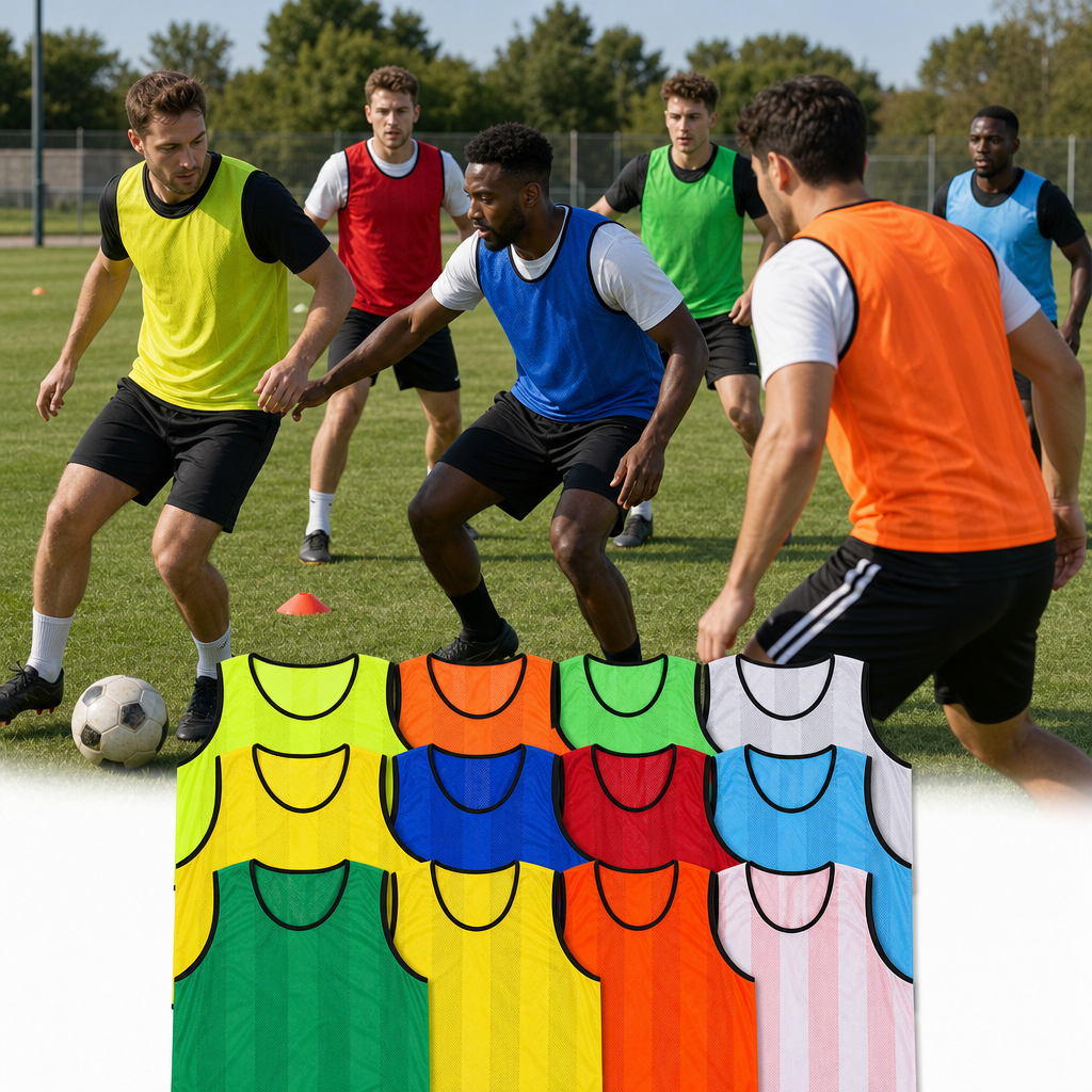 48 Pieces Sports Training Bibs Vests, Mesh Practice Pinnies, Standard Size, Assorted Colours, 12-Piece Pack