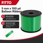 144 Pieces Balloon Ribbon Rolls, Dark Green, 5 mm x 100 yd, Single Roll for Party Decorations