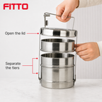 60 Pieces Stainless Steel Tiffin Lunch Box, 10 Inch, 3 Tier Stackable Meal Container With Carry Handle