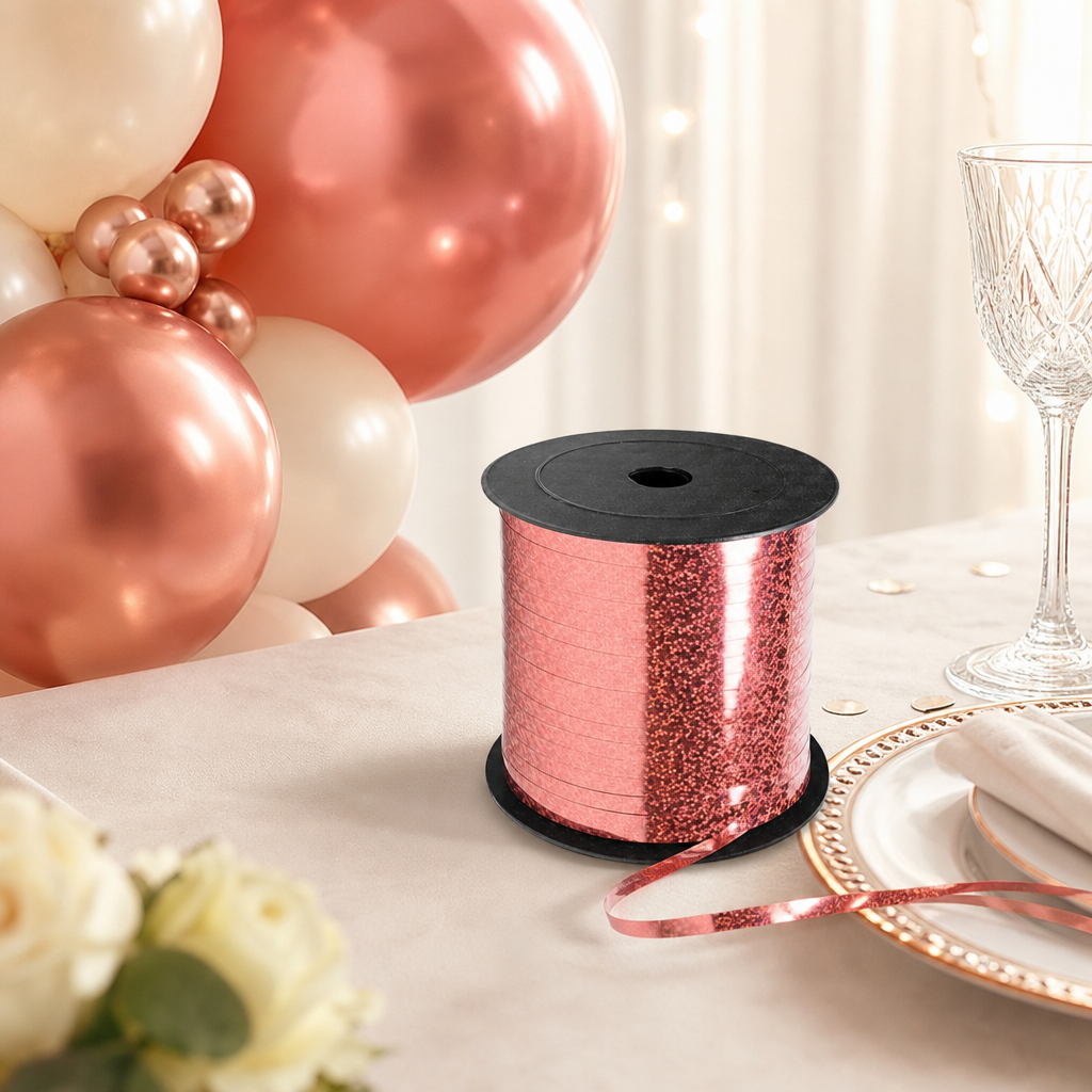 96 Pieces Rose Gold Laser Balloon Ribbon Roll, 5 mm x 500 yd, Party Decorations Ribbon