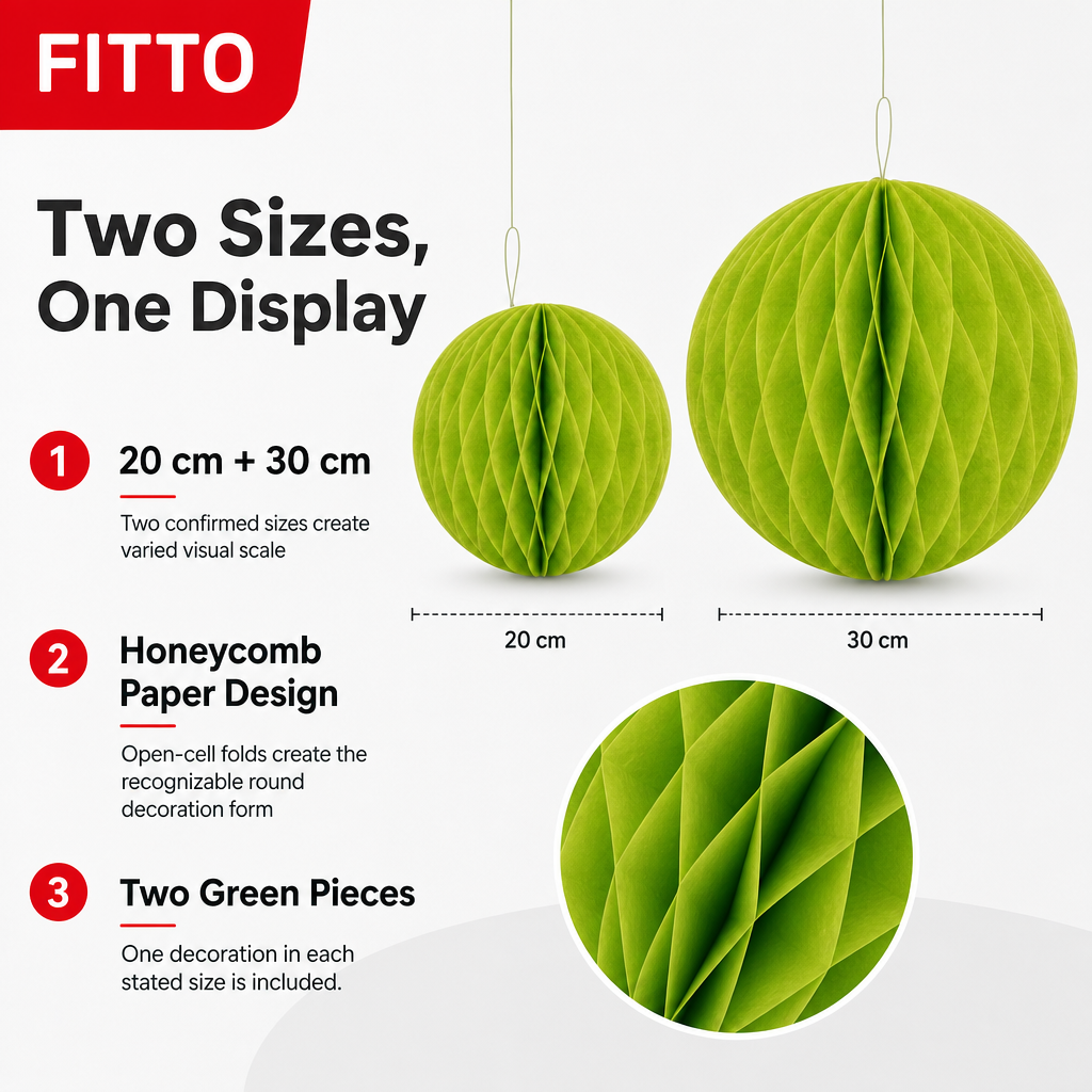 120 Pieces Paper Honeycomb Ball Decorations, Green Hanging Party Ornaments, 20 cm and 30 cm, 2 Pieces
