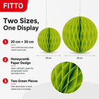 120 Pieces Paper Honeycomb Ball Decorations, Green Hanging Party Ornaments, 20 cm and 30 cm, 2 Pieces