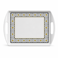 72 Pieces Rectangular Serving Trays with Dual Handles, 20 Inch, White Grey and Yellow Accents