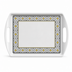 72 Pieces Rectangular Serving Trays with Dual Handles, 20 Inch, White Grey and Yellow Accents