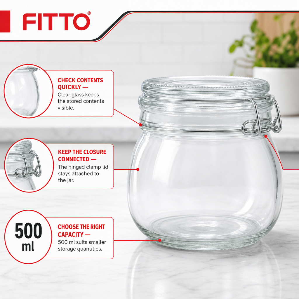 120 Pieces Clamp-Lid Glass Storage Jar, 500 ml, Clear, 1 Piece