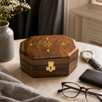 96 Pieces Wooden Octagonal Storage Box with Front Latch, 7 x 5 Inch, Brown
