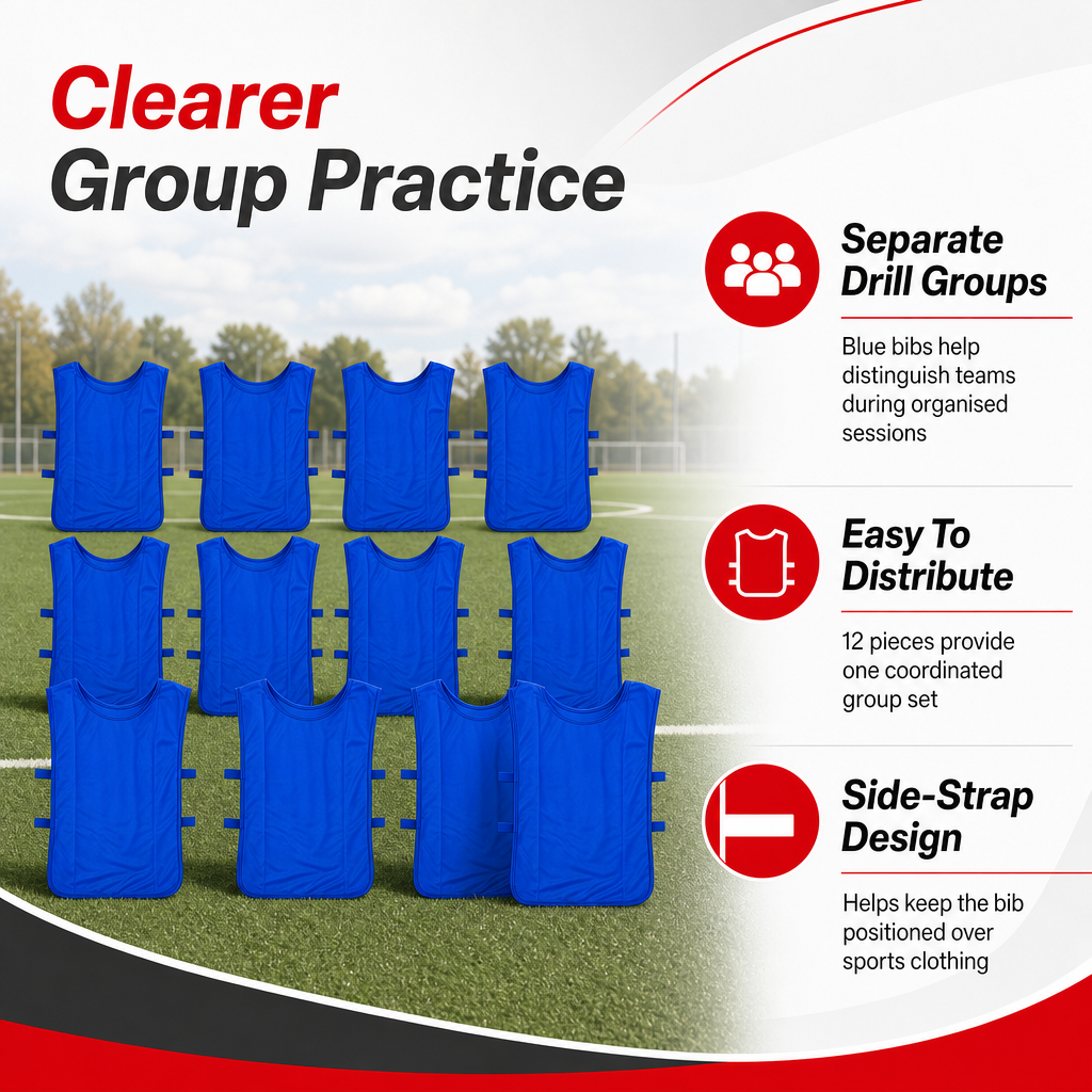 48 Pieces Sports Training Bibs with Side Straps, Standard Size, Blue, 12-Piece Pack