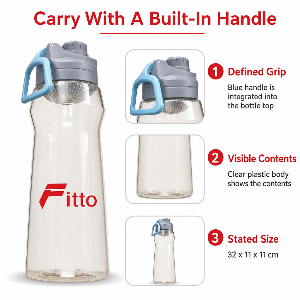 96 Pieces Clear Plastic Water Bottle with Blue Built-In Carry Handle, Sports Hydration Bottle, 32 cm Tall