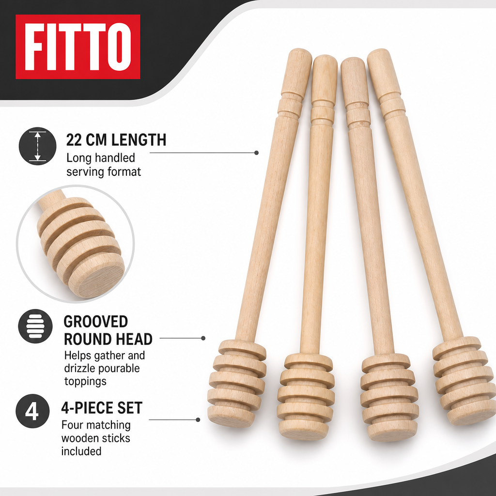 120 Pieces Natural Wooden Honey Dipper Sticks, 4 Pieces, 22 cm Kitchen Utensils for Drizzling Honey