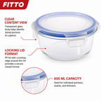 96 Pieces Round Glass Food Storage Containers with Locking PP Lid, 600 ml, Clear Body with Blue Rim