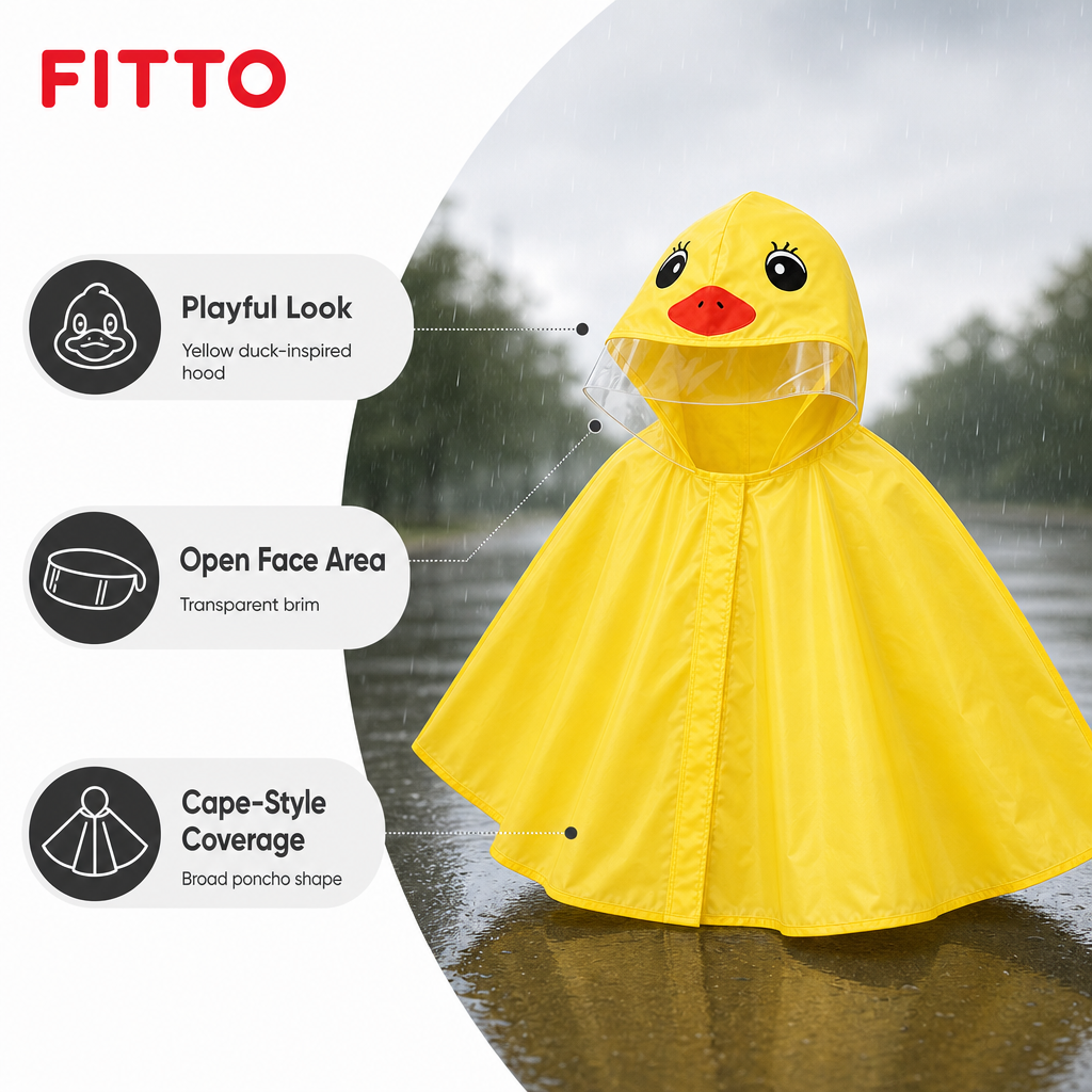 96 Pieces Yellow Duck Rain Ponchos with Hood and Transparent Brim for Young Wearers