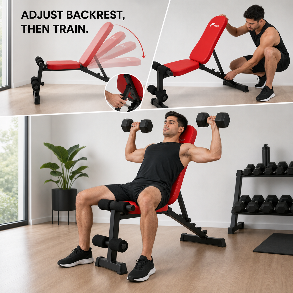 48 Pieces Adjustable Weight Benches with Steel Frame, Padded Backrest, Red, 140 kg Capacity