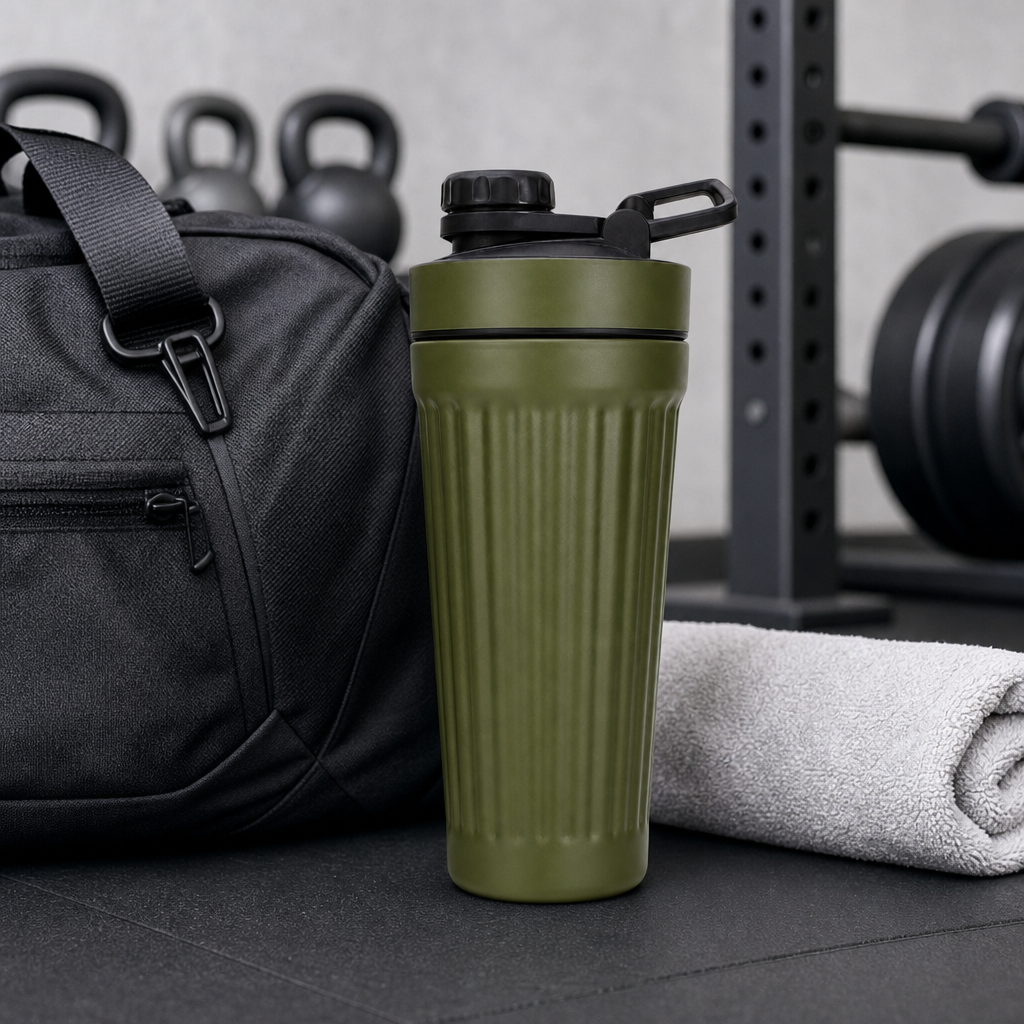 96 Pieces Stainless Steel Shaker Bottle with Mixer, 1000ml, Olive Green