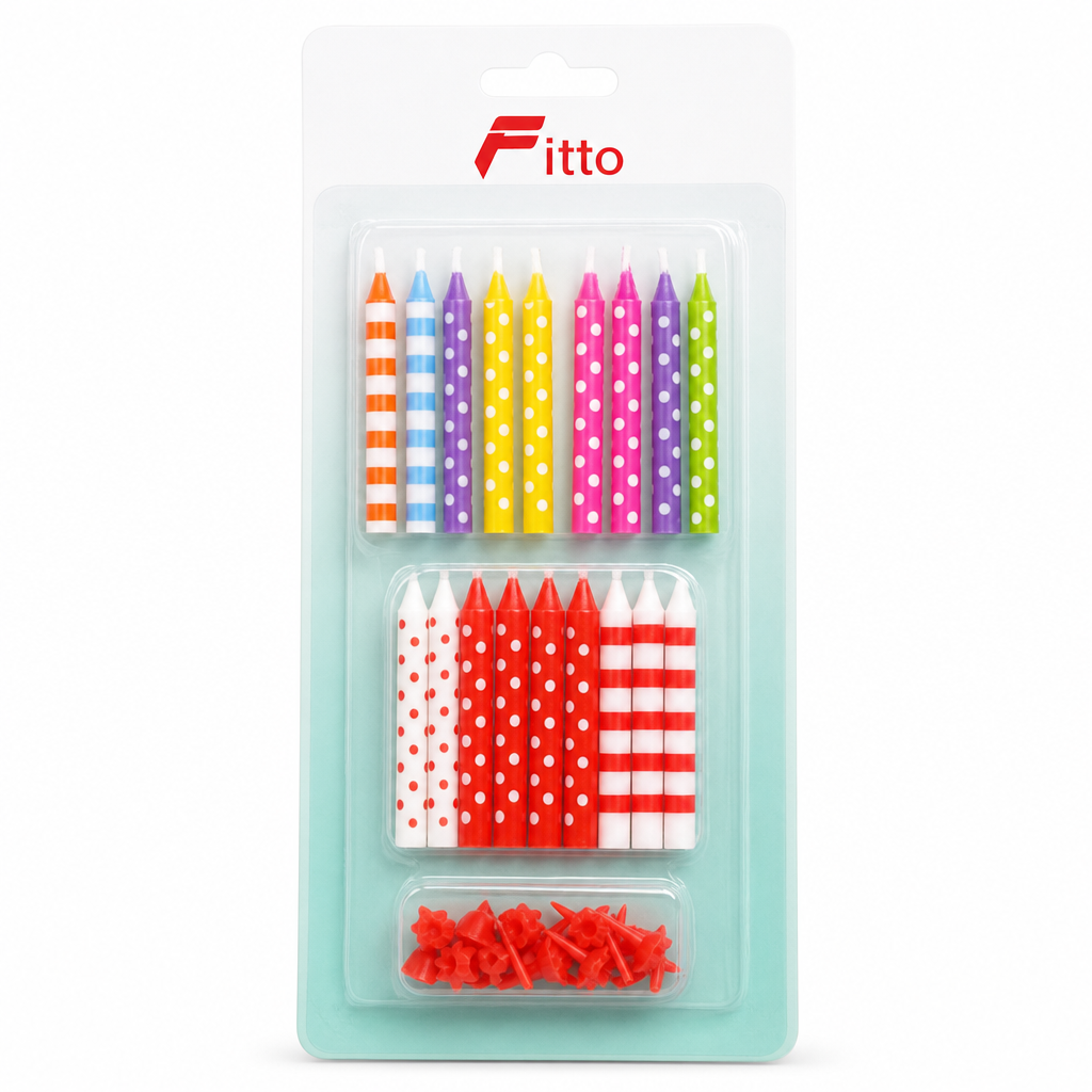 120 Pieces Jumbo Birthday Candles with Holders, 10 Pieces, Red Assorted Colours for Cake Decoration