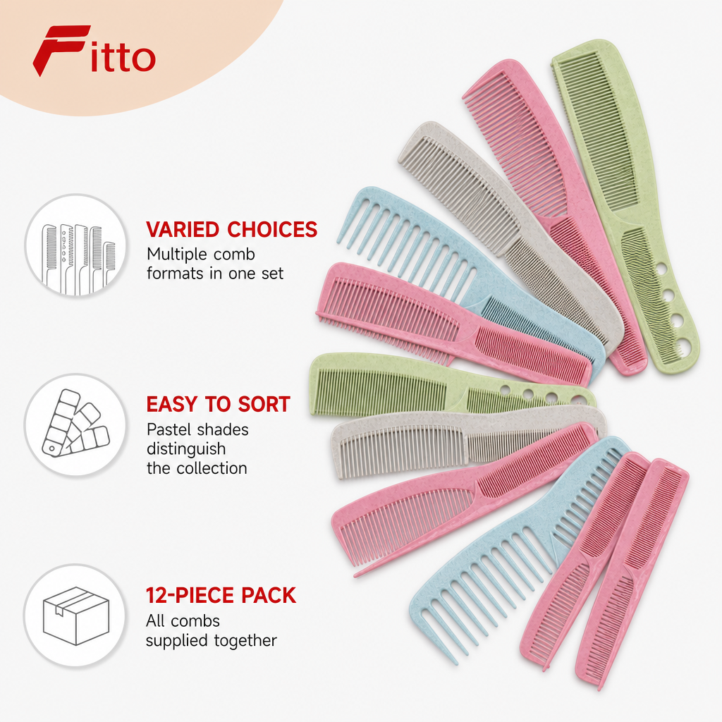 96 Pieces Hair Combs Set, Pastel Colours, 12-Piece Assorted Collection for Styling and Grooming