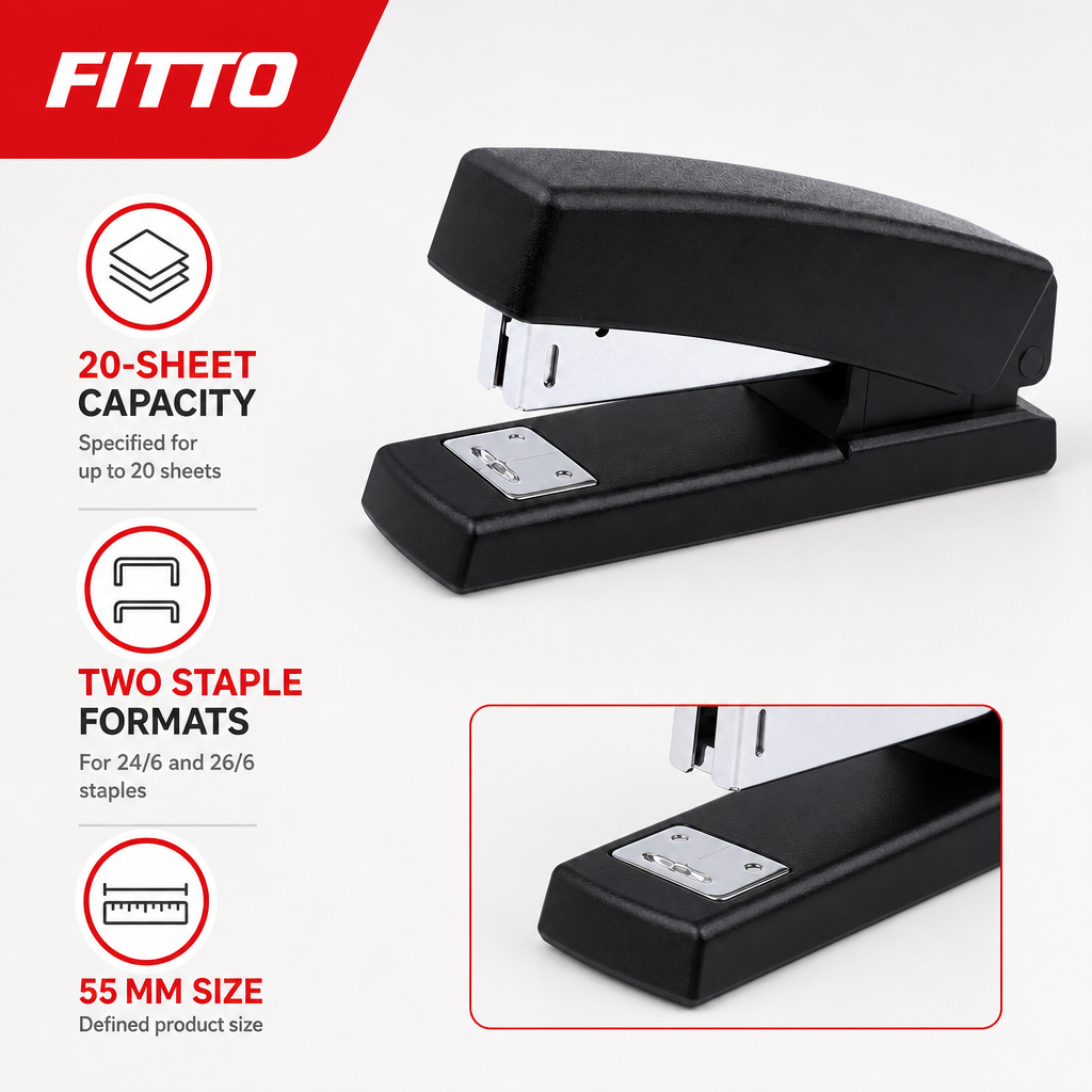 120 Pieces Black Heavy-Duty Staplers, 55 mm, 20-Sheet Capacity, Compatible with 24/6 and 26/6 Staples, 1 Piece